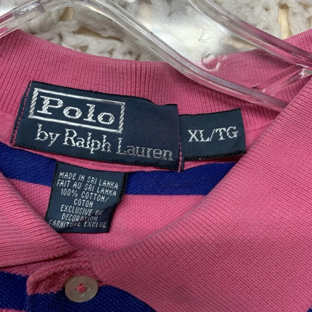 Vtg Polo Ralph Lauren Polo Shirt Men‎ XL Pink Blue Striped  Pony Long Sleeve